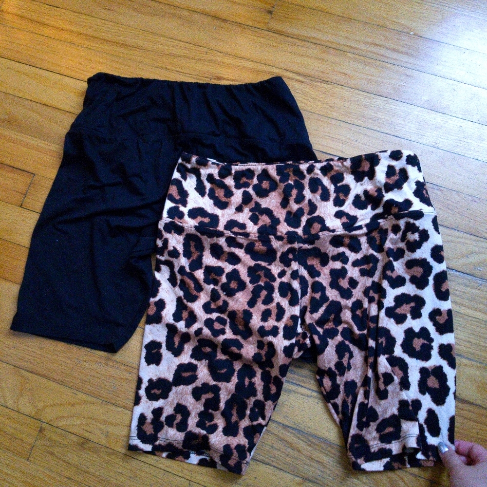 Black and leopard biker shorts